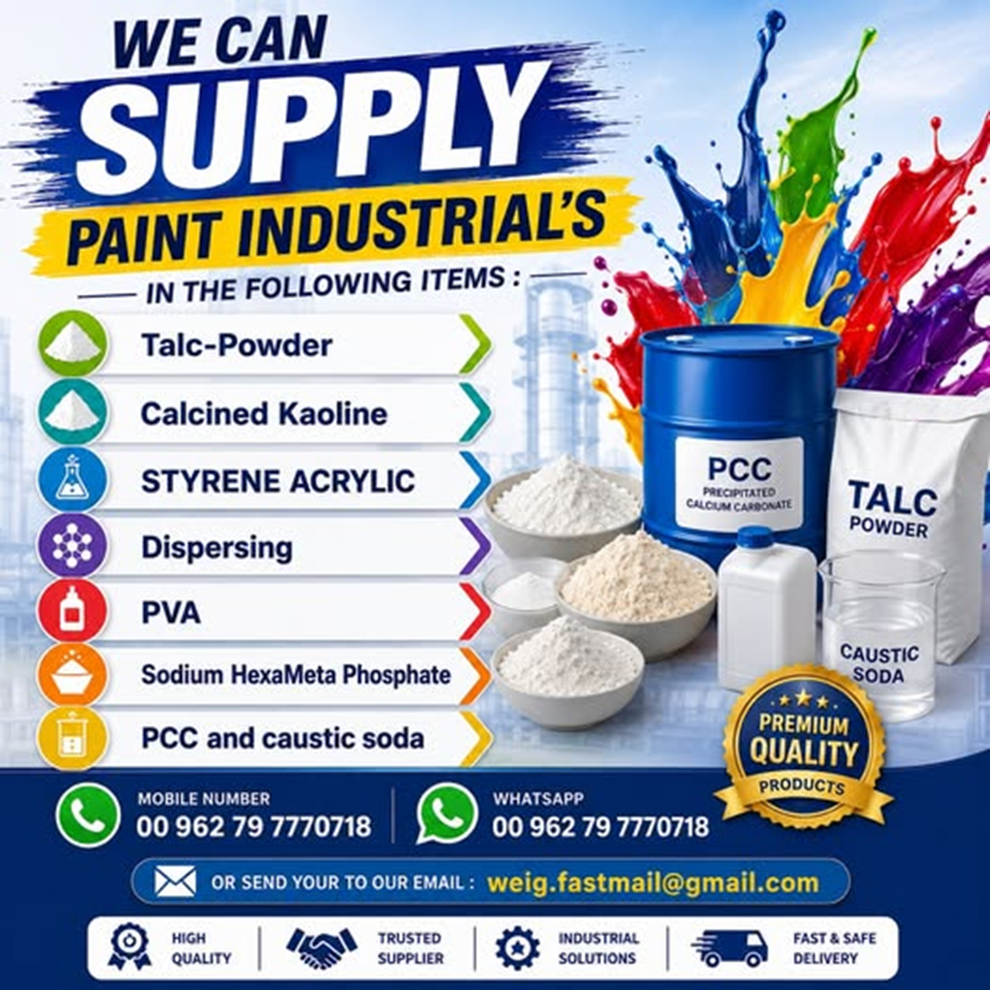 chemicals for paints industries
